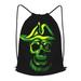 XMXT Unisex Drawstring Backpack for Women Men Green Skull Captain Waterproof Gym Bag String Bags for Shopping Sport Travel s