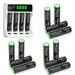 HiQuick (16 Pack) 1.2V 1100mAh NiMh AAA Batteries High Capacity with LCD Smart 4 Bay Battery Charger (Micro USB and Type-C Charging)
