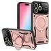 Dteck for iPhone 12 Pro Max Case with Magnetic Invisible Stand Compatible with MagSafe 360 Rotating Ring Holder Shockproof Rugged Case with Full Camera Lesn Protector for iPhone 12 Pro Max Rosegold