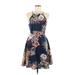 Hyfve Casual Dress - A-Line Halter Sleeveless: Blue Floral Dresses - Women's Size Medium
