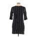 Equipment Casual Dress - Shift High Neck 3/4 sleeves: Black Print Dresses - Women's Size Large