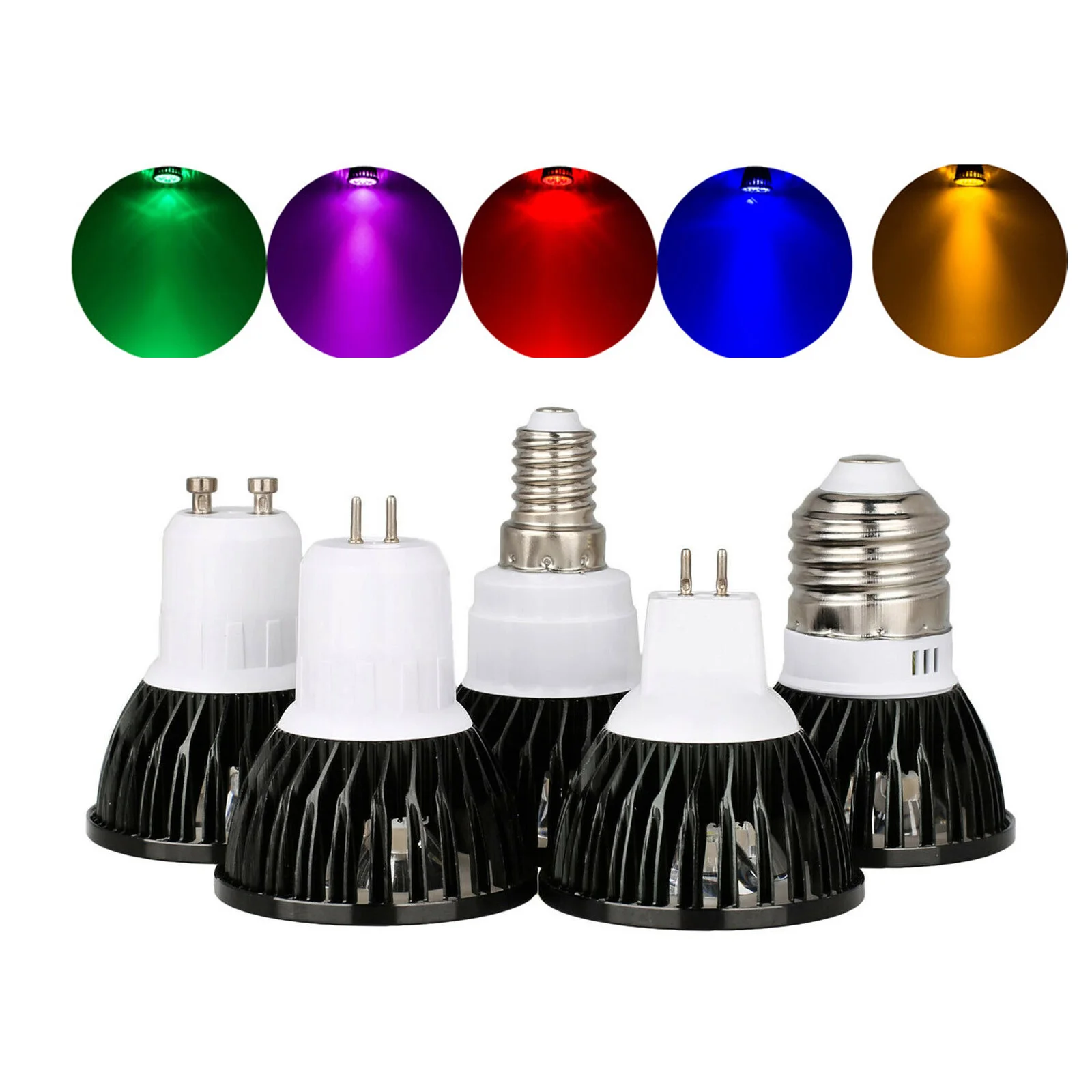 Bunte dimmbare LED-Strahlerlampen GU10 MR16 E27 E14 B22 15W 12W 9W 110V 220V DC 12V Lampe Rot Gelb Blau Grün Lila Image