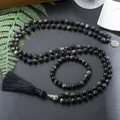 8mm Natürliche Obsidian Perlen Verknotet Mala Halskette 108 Japamala Meditation Yoga Rosenkranz