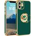 iPhone 12 Case iPhone 12 Case with Ring Stand [360Â° Rotatable Ring Holder Magnetic Kickstand] [Shiny Plating Gold Edge] Slim Soft TPU Shockproof Protective Case for Men Midnight Green/Gold