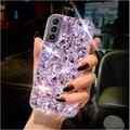 Samsung Galaxy S22 Case Diamond Case for Women 3D Glitter Sparkle Bling Case Luxury Shiny Crystal Diamond Bumper Clear Gems Cute Protective Girly Case Girls Cover(Purple)