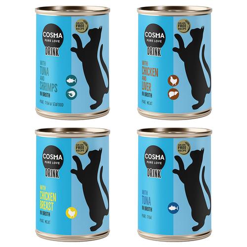12x 100g Drink: Mix (4 Sorten) Cosma Ergänzungsfutter für Katzen