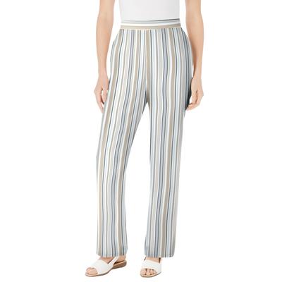 Plus Size Women's Straight Leg Linen Pant by Woman Within in Natural Khaki Stripe (Size 34 W)