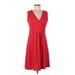 Lands' End Casual Dress - A-Line V-Neck Sleeveless: Red Print Dresses - Women's Size Medium