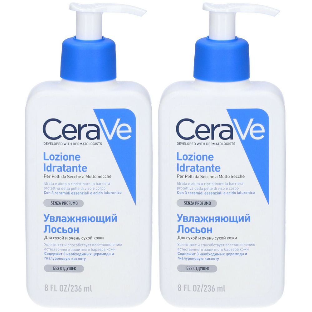 CeraVe Lozione Idratante Corpo Pelle da Secca a Molto 236 ml 2x236
