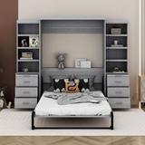 Hokku Designs Hadicha Murphy Storage Bed Wood in Brown/Gray | 85.2 H x 75.2 W x 101.4 D in | Wayfair 6FE9EA16519A4492862E11D76AC5787D