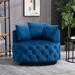 House of Hampton® Jadriel 40.6" Tufted Upholstered Accent Barrel Chair Curved Sofa for Living Room Velvet in Blue | Wayfair