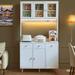 George Oliver Jarely 72.83" Kitchen Pantry w/ Charge Station & LED Light Wood in Brown/White | 72.83 H x 39.37 W x 14.96 D in | Wayfair
