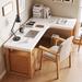 Latitude Run® Karha 3 Piece Solid Wood L-Shaped Desk & Chair Set Office Set w/ Chair Wood in White/Brown | Wayfair E41D379CDC7B40BD87F561441CA900D2