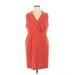 Sharagano Casual Dress - Sheath V Neck Sleeveless: Orange Print Dresses - Women's Size 16