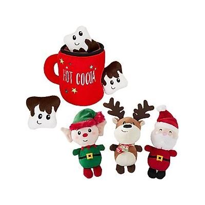 Frisco Holiday Santa's Helpers, 3 count, X-Small/Small + Holiday Hot Cocoa Hide & Seek Puzzle Plush Squeaky Dog Toy, Small/Medium