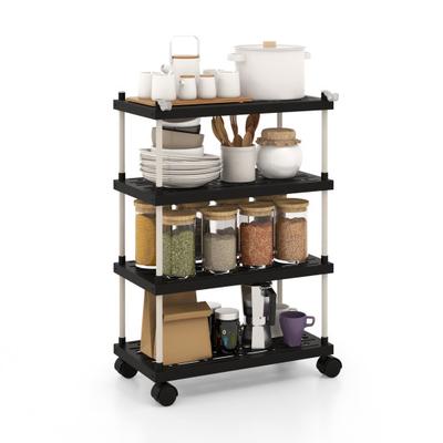 Costway 4-Tier Kitchen Slim Storage Cart with Lockable Wheels-Black