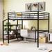 Full Size Loft Bed with Desk, Metal Loft Bedframe with Lateral Storage Ladder, for Kids Teens Adults