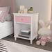 Pink Wooden Bedside Cabinet End Table with Aluminum Handles Drawer and Open Shelf for Kids Room Accent Storage Table