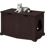 Cat Litter Box Enclosure Cat Litter Box Furniture Hidden Wooden Pet Crate Cat Washroom Storage Bench with Divider Home Litter Loo Indoor Cat House Espresso