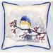 Betsy Drake Blue Bird & Snow Indoor & Outdoor Throw Pillow- - 22 x 22 in.