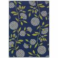 HomeRoots 7 x 10 ft. Indigo & Lime Green Floral Indoor or Outdoor Area Rug - Blue - 1 Inches x 94.49 Inches x 129.92 Inches