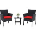 Furniture Set 3-Piece Wicker Set Chairs Outdoor Bistro Set With 2 Cushioned Chairs And 1 Coffee Table Rattan Chair Conversation Sets (Black & Red)