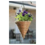 HElectQRIN No. 88636 12 Inch Rope & Fern Wicker Cone Hanging Basket Planters - Quantity 2