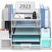 5 Trays Paper Organizer with Handle - Mesh Desk Organizer with File Holder Desktop Organizer and Storage with Drawer for Office Supplies Home or School White