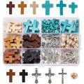 170 Pcs Cross Jewelry Making Kits Mixed Color Wood Cross Pendants Including Synthetic Turquoise Beads Wood Beads Pendants Alloy Pendants for Necklace Earring Bracelet Jewelry Making