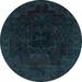 Ahgly Company Indoor Round Abstract Dark Blue Grey Blue Abstract Area Rugs 4 Round