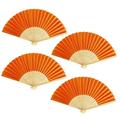 Pack Of 4 Handheld Paper And Bamboo Folding Fans For Wedding Party Church Festivals Home And DIY Decoration (Orange)