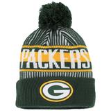Youth New Era Green Bay Packers Striped Cuffed Knit Hat with Pom