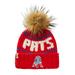 Women's Sh*t That I Knit Red New England Patriots Hand-Knit Brimmed Merino Wool Beanie with Faux Fur Pom