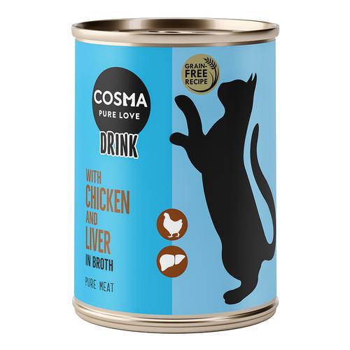 12x 100g Cosma Drink Hühnchen und Hühnchenleber Katzenfutter nass