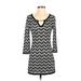 White House Black Market Casual Dress - Mini Keyhole 3/4 sleeves: Black Print Dresses - Women's Size X-Small