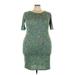 Lularoe Casual Dress - Bodycon Crew Neck Short sleeves: Green Floral Dresses - Women's Size 3X