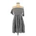 Forever 21 Contemporary Casual Dress - A-Line Off The Shoulder Short sleeves: Black Checkered/Gingham Dresses - New - Women's Size Medium