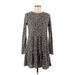 Trafaluc by Zara Casual Dress - Mini Crew Neck Long sleeves: Gray Leopard Print Dresses - Women's Size Medium