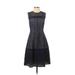 Lela Rose Casual Dress - A-Line High Neck Sleeveless: Blue Color Block Dresses - Women's Size 4