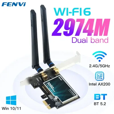 FENVI WI-FI 6 AX200 3000Mbps Wireless PCIe Adapter Desktop Dual Band 2.4G/5Ghz For Bluetooth 5.2