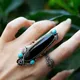 Boho Onyx Ring Zirkonia Silber Farbe Ring Statement Ring Blumen ring schwarzer Stein