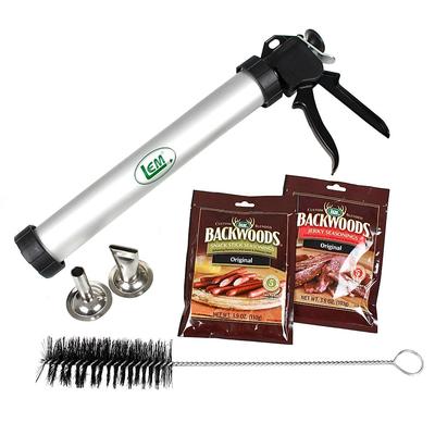 LEM Jerky Cannon Kit with Round and Flat Nozzle Nylon Brush and Seasoning 468