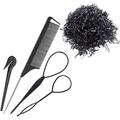 Hair Loop Styling Tool Set with 1000 Pcs Black Mini Elastic Hair Bands 1 Pcs Rat Tail Combs for Braiding Styling 2 Pcs Hair Pull Through Tool 1 Pcs Hair Band Cutter - Black