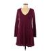 Express Outlet Casual Dress - A-Line V Neck Long sleeves: Burgundy Print Dresses - Women's Size Medium