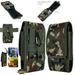 Universal Vertical Pouch Camouflage Cell Phone Holster with Belt Clip Loop Carabiner & Credit Card Slot Fit XXL Device with Otterbox Case Xpm [ Camo Green ]