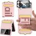 Hinged Case Compatible Galaxy Z Flip 4 Wristband Stand Case &Camera Screen Protector Full Body Protection PU Leather Cover Case Thin Phone Case for Samsung Galaxy Z Flip 4 5G Case Pink