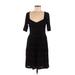 Meadow Rue Casual Dress - A-Line Plunge 3/4 sleeves: Black Solid Dresses - Women's Size Medium