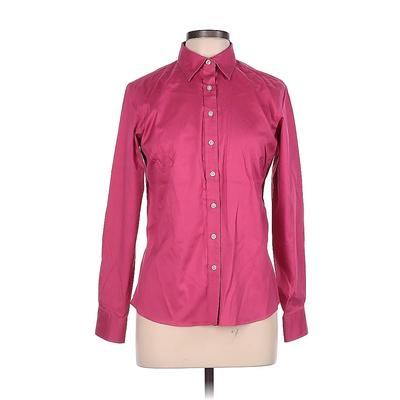 Lands' End Long Sleeve Button Down Shirt: Burgundy Checkered/Gingham Tops - Women's Size 10