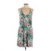 H&M Casual Dress - Mini V Neck Sleeveless: Teal Floral Dresses - Women's Size Large