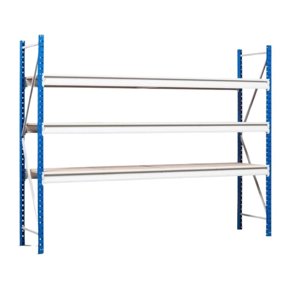 PROREGAL Weitspannregal MAXIMUS Pro | Grundregal | HxBxT 250x250x80cm | 2 Ebenen | Spanplatten-Fachboden | Fachlast 530kg | Lichtblau/Lichtgrau Image